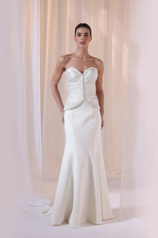 Ivory Strapless Pearl Mermaid Gown