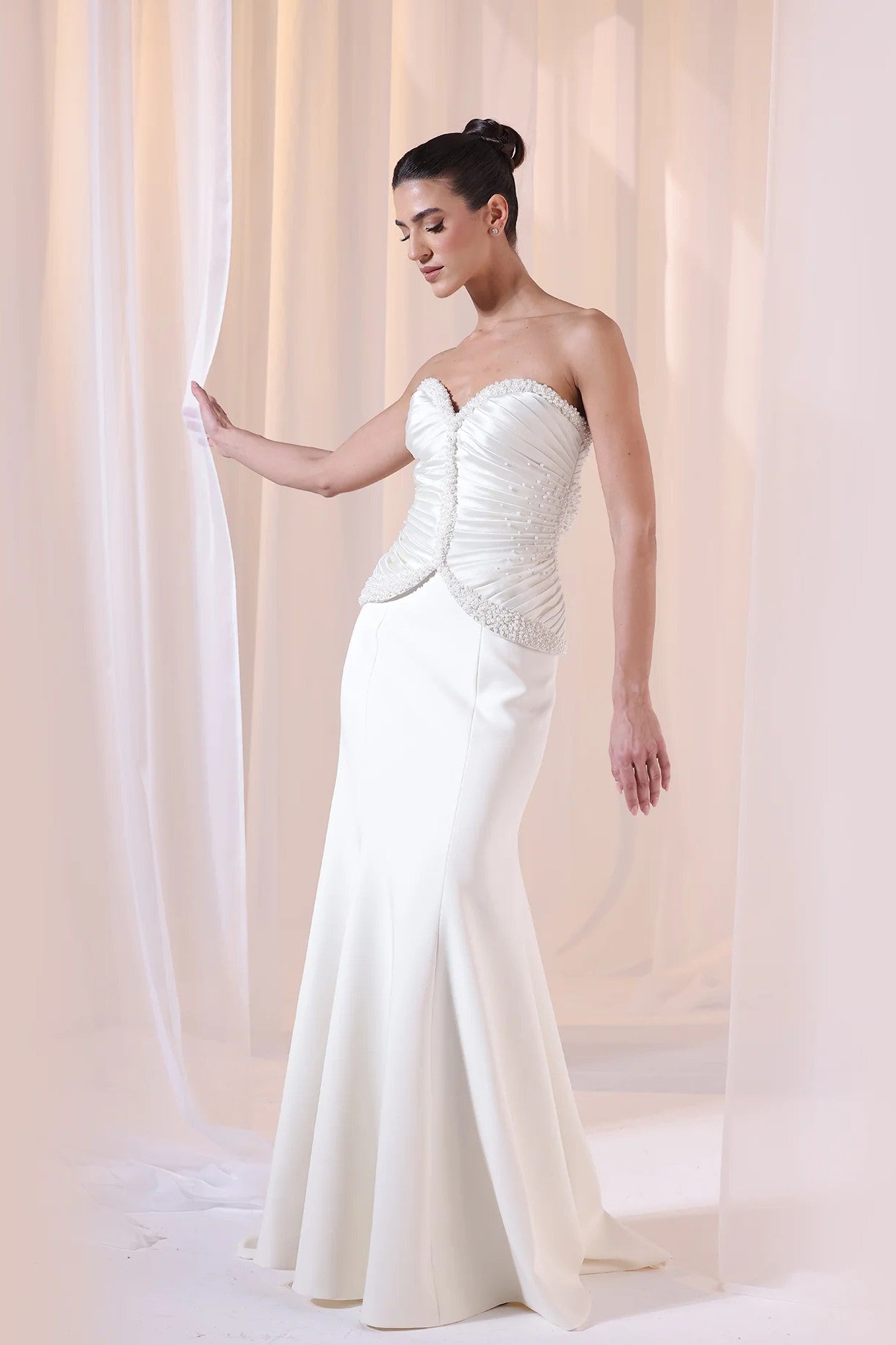 Ivory Strapless Pearl Mermaid Gown