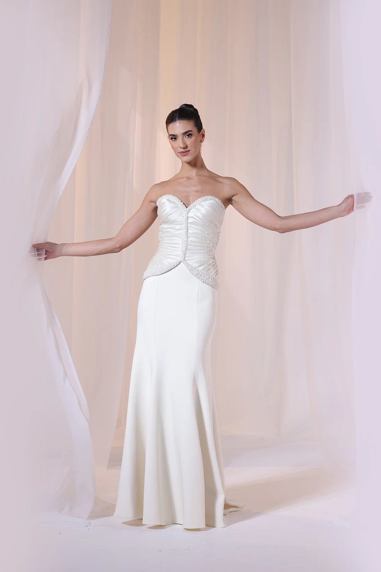 Ivory Strapless Pearl Mermaid Gown