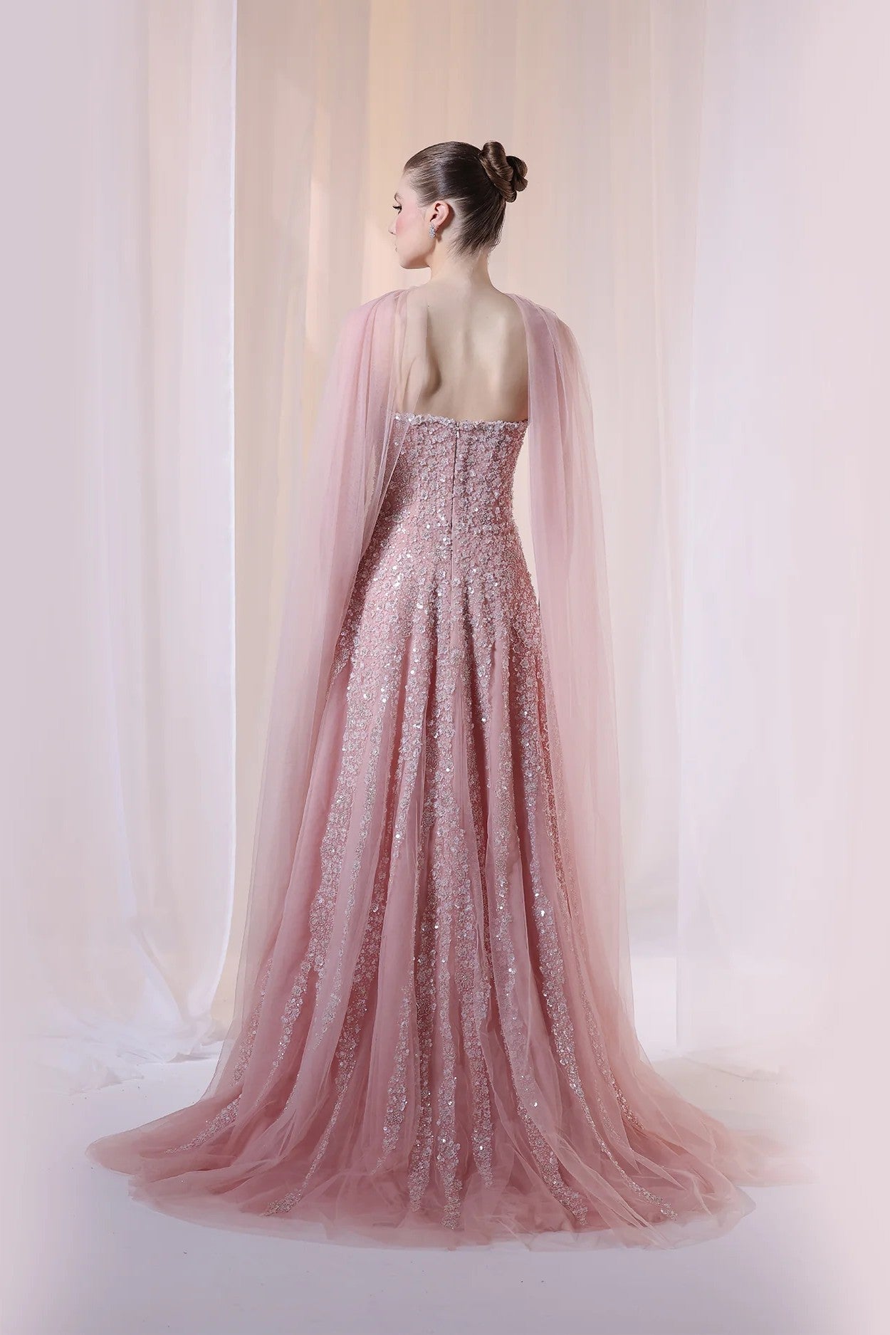 Blush Strapless Floral Beaded Gown