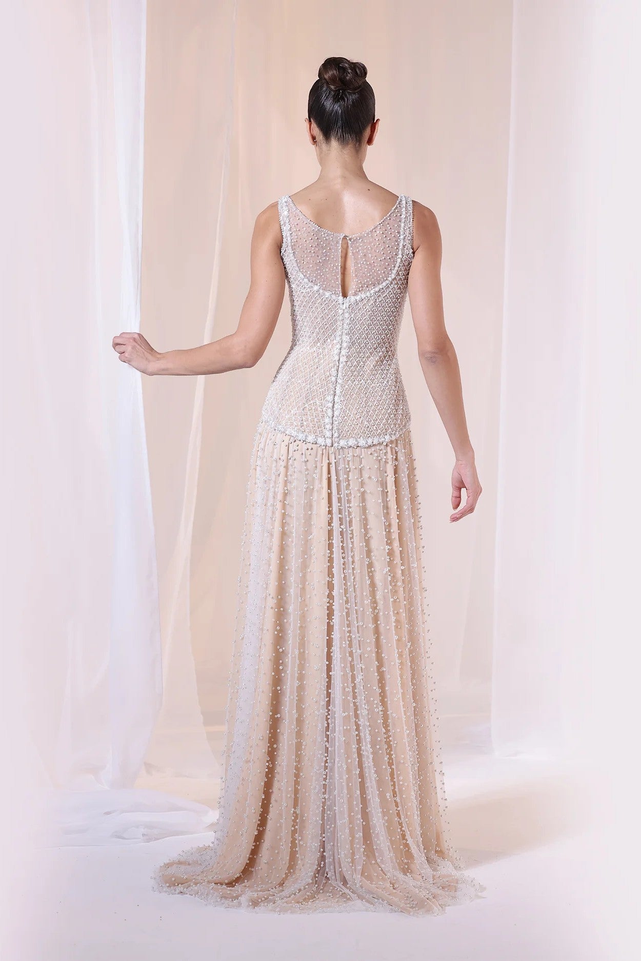 Sleeveless Pearl Beaded Gown
