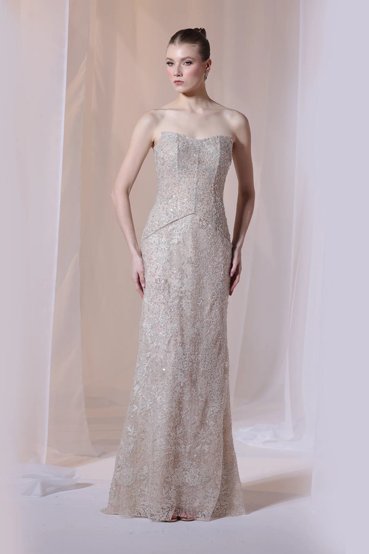 Champagne Strapless Corset Gown