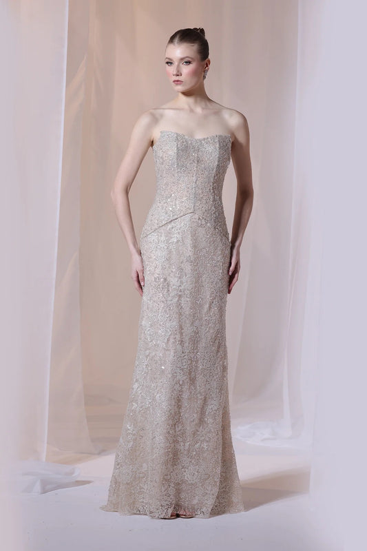 Champagne Strapless Corset Gown