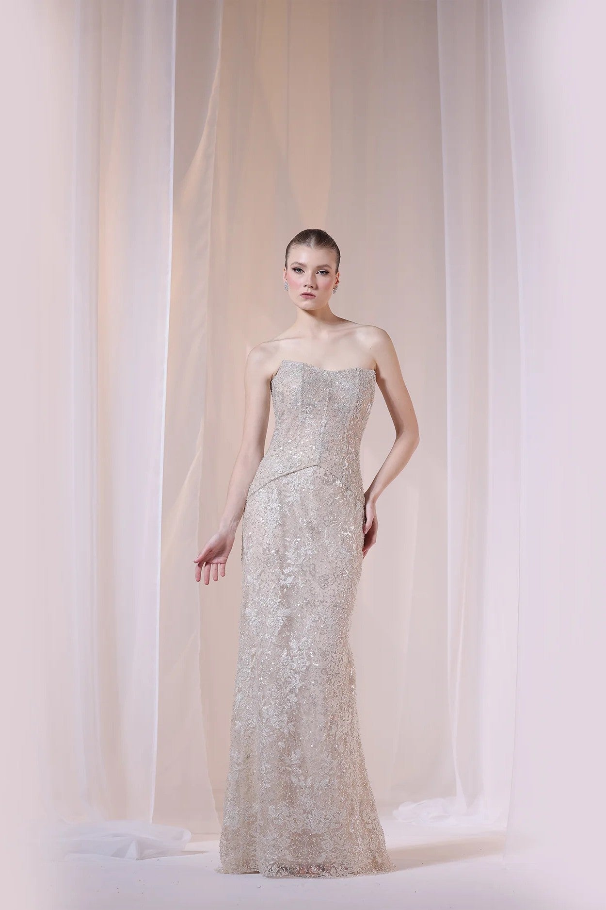 Champagne Strapless Corset Gown