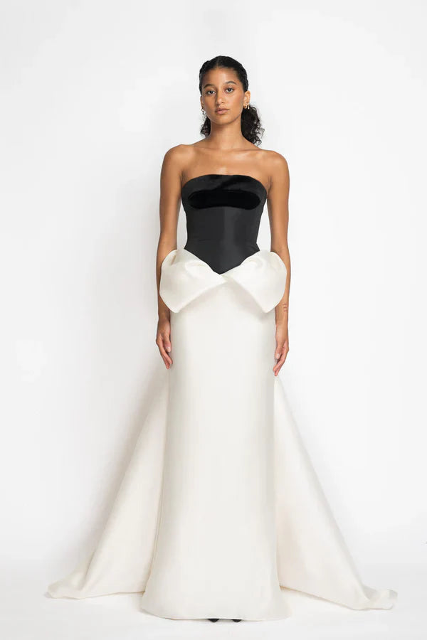 Faille And Velvet Bustier Column Gown