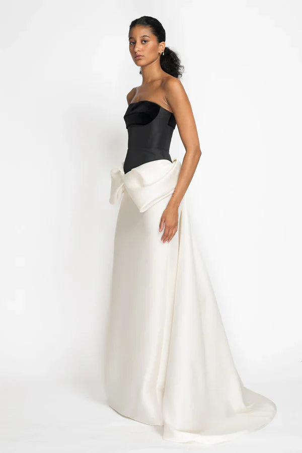 Faille And Velvet Bustier Column Gown