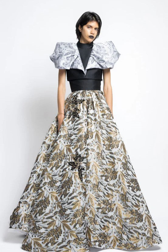 Jacquard And Gazar Cropped Top