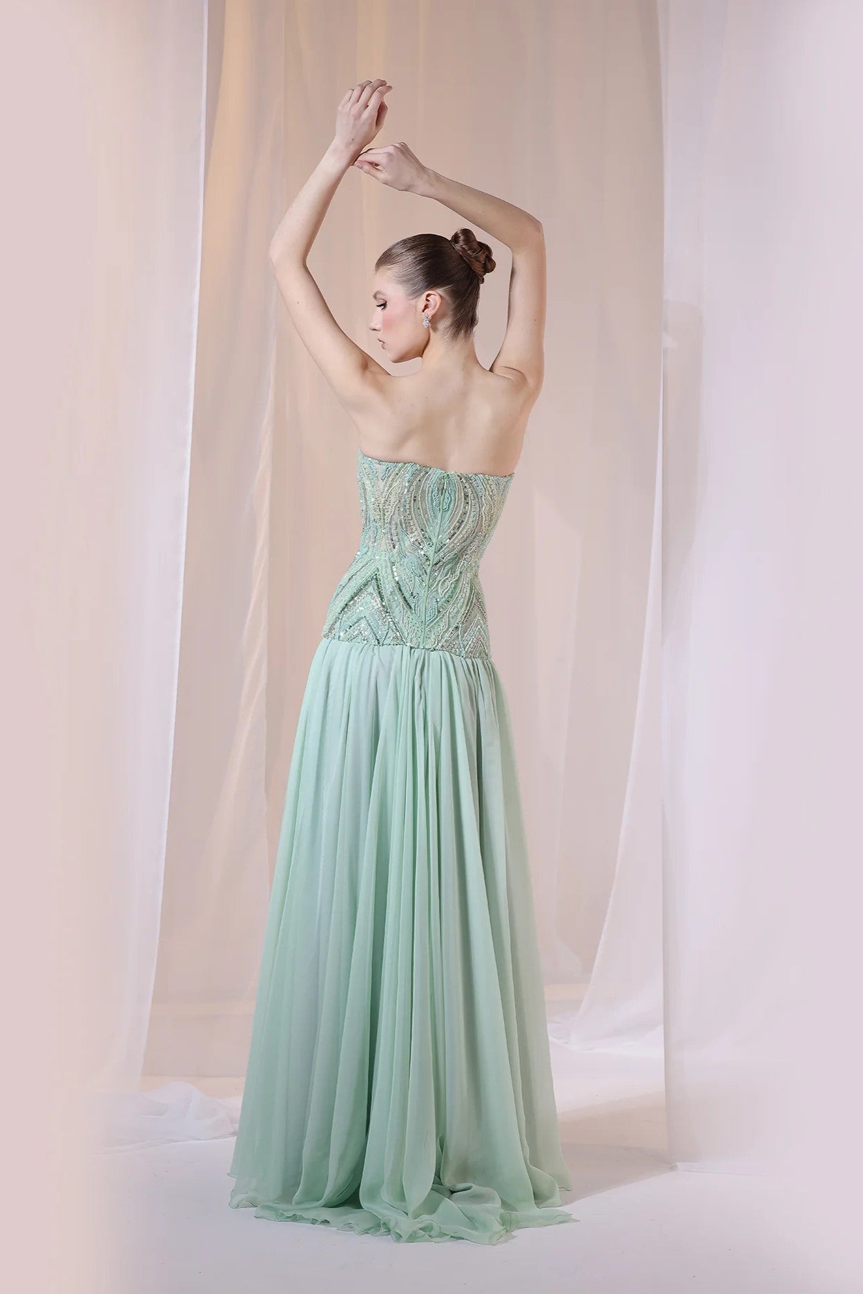 Mint Strapless Beaded Corset Gown