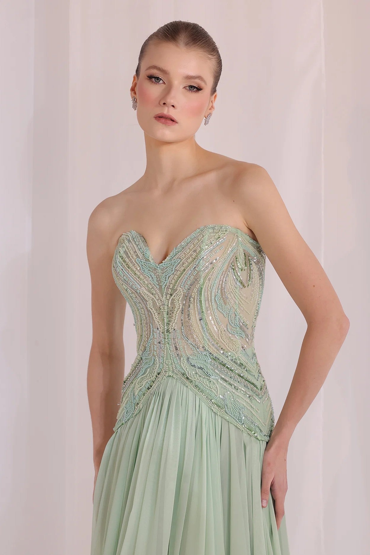 Mint Strapless Beaded Corset Gown