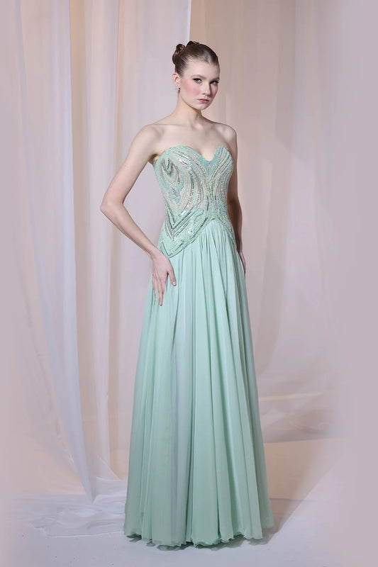 Mint Strapless Beaded Corset Gown