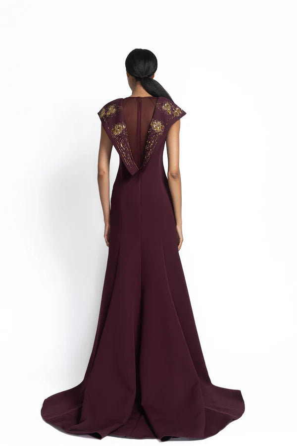 Claret Cady Gown with Wing-Back Detail