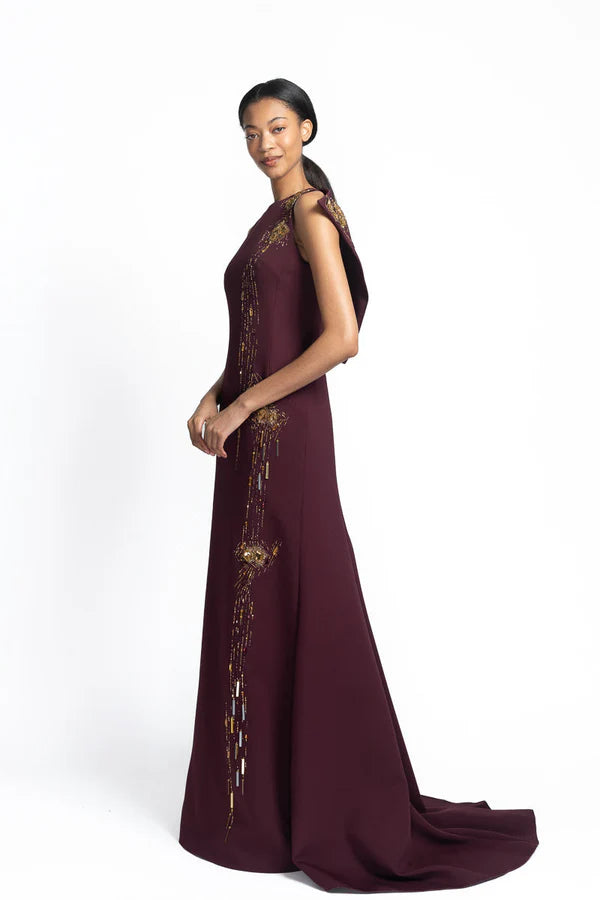 Claret Cady Gown with Wing-Back Detail