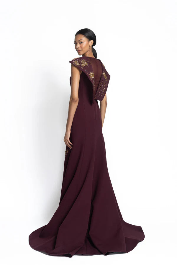 Claret Cady Gown with Wing-Back Detail