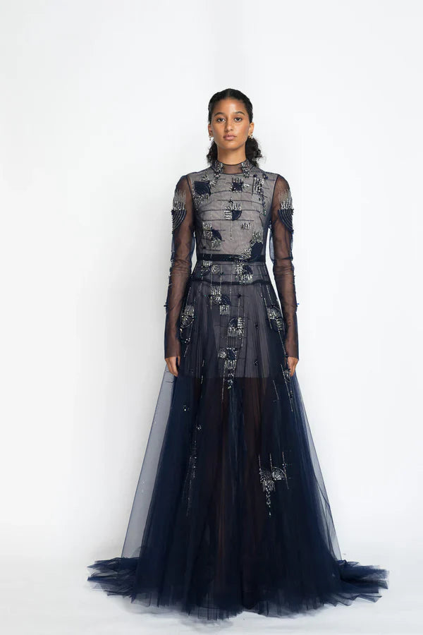 Rice Plume Embroidery Tulle Gown – District 5 Luxe