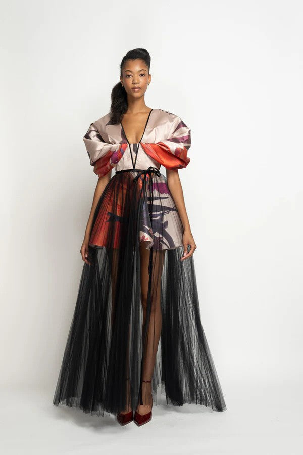 Rose & Red Lata Print Barathea Gown