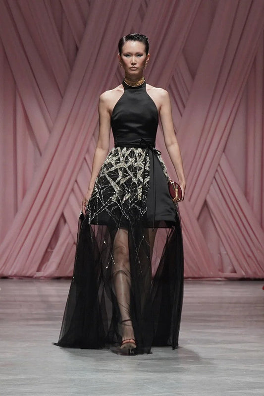 Onyx Satin Halter Dress