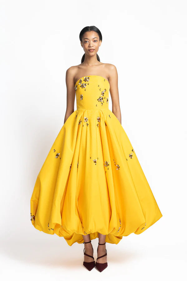 Marigold Faille Gown with Bubble Hem