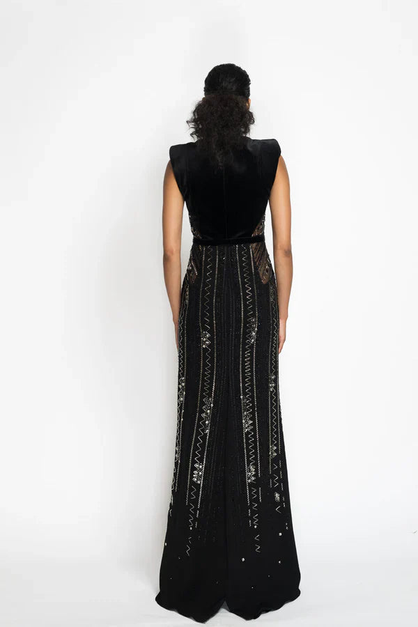 Monsoon Light Embroidery Column Gown