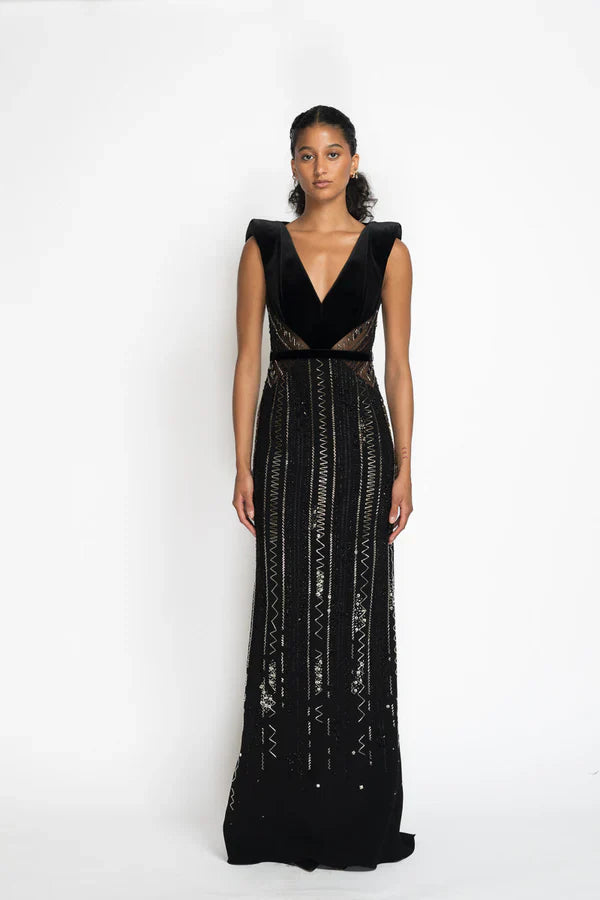 Monsoon Light Embroidery Column Gown
