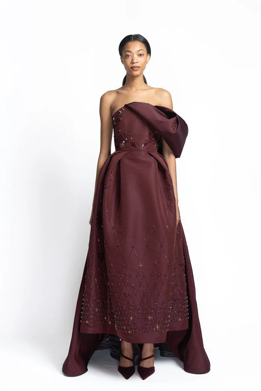 Claret Faille Gown with Noor-Jaal Embroidery