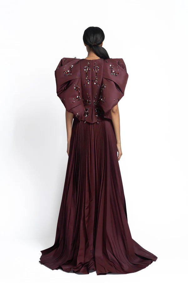 Claret Faille Jugnu Embroidered Gown