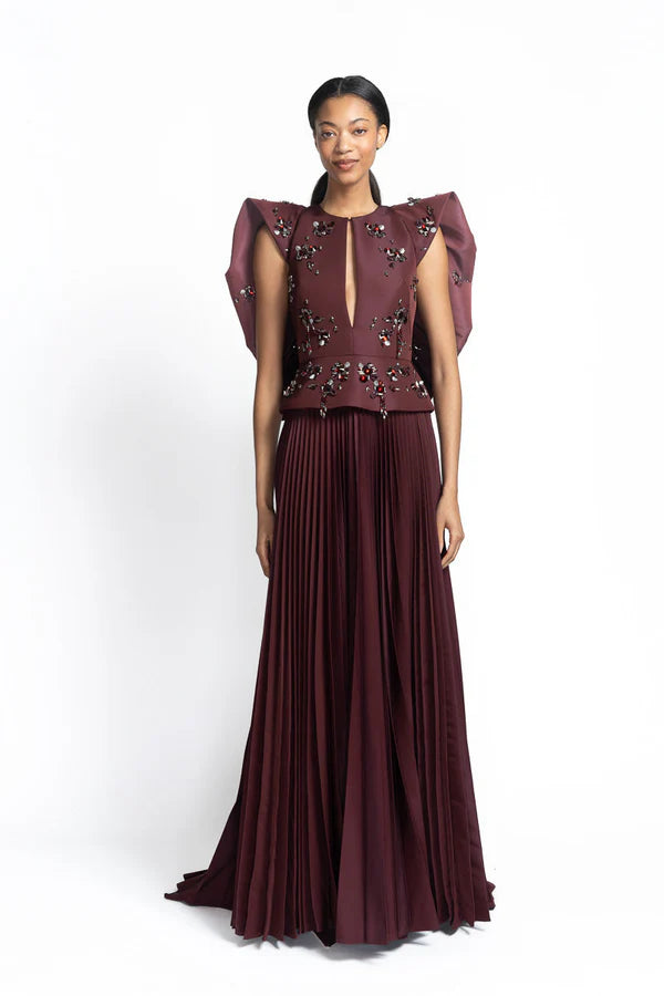 Claret Faille Jugnu Embroidered Gown