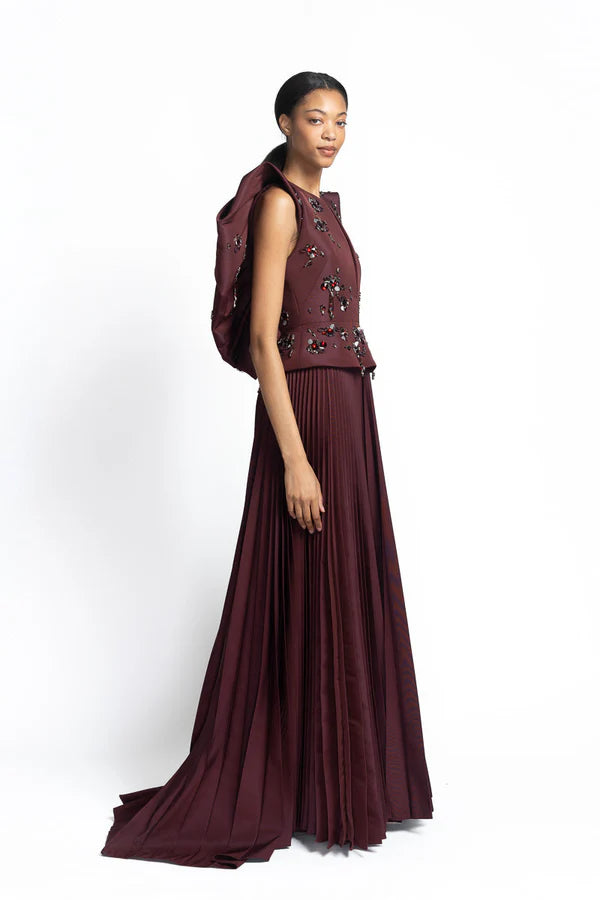 Claret Faille Jugnu Embroidered Gown