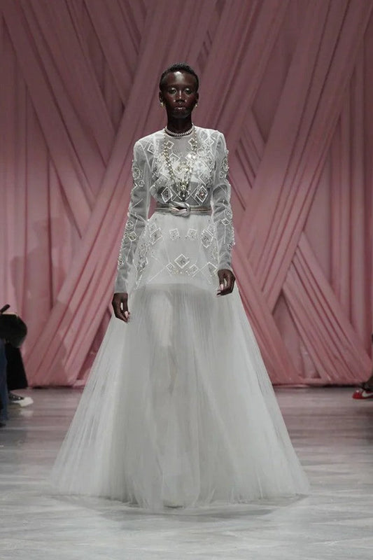 Ivory Embroidered Tulle Gown