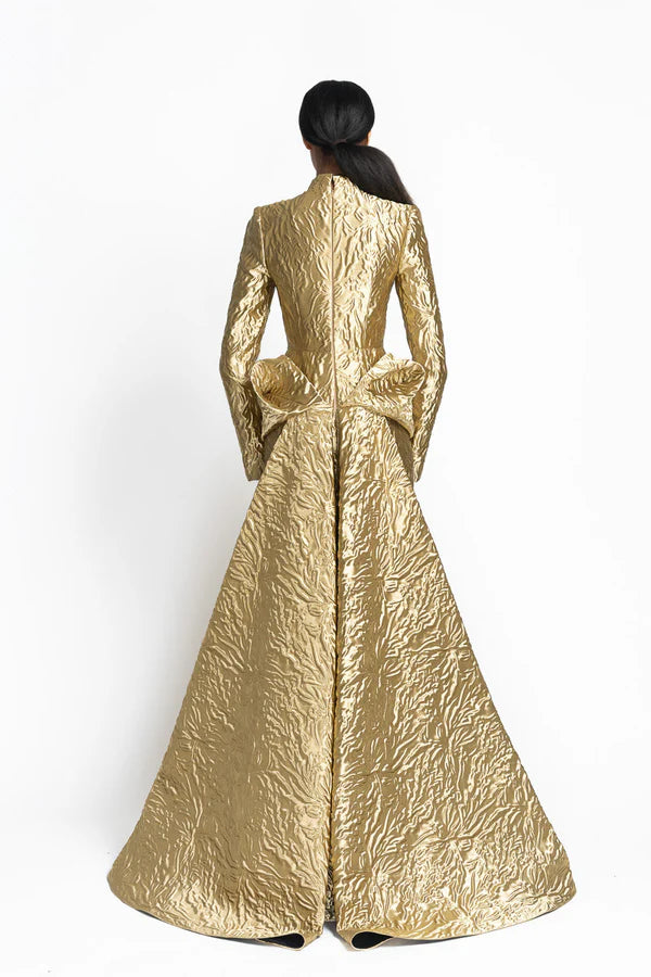 Hema Embossed Gold Jacquard Gown