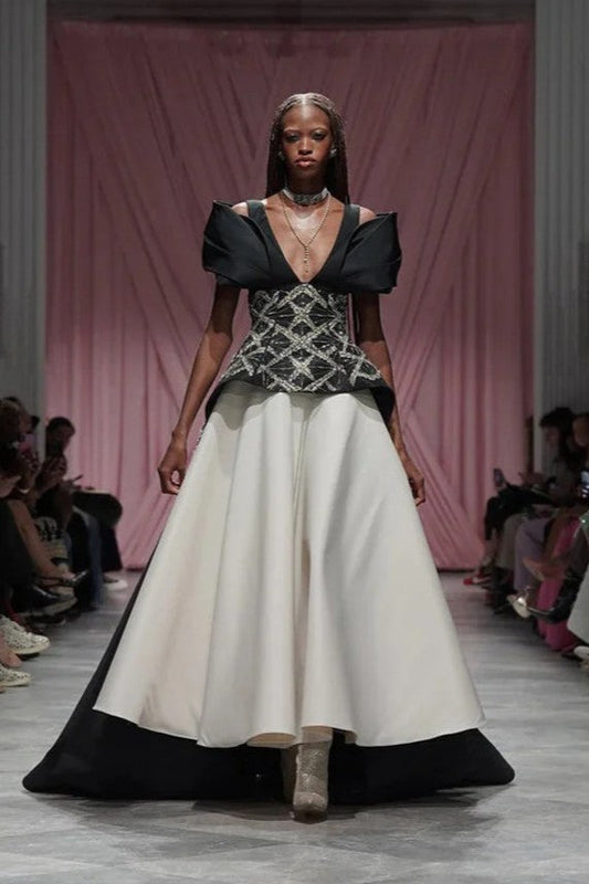 Moulded Sleeve Peplum Gown