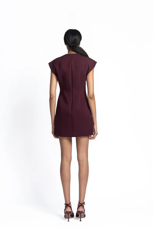 Claret Cady Dress with Lace Applique