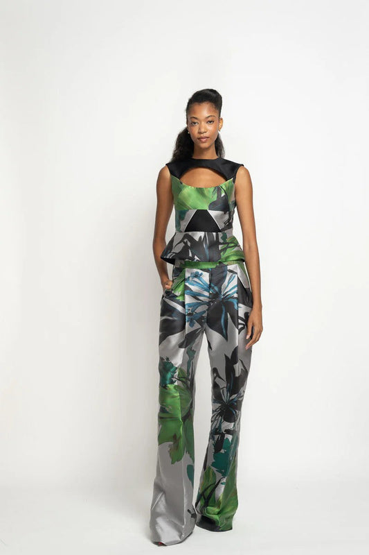 Silver Lata Print Barathea Trousers