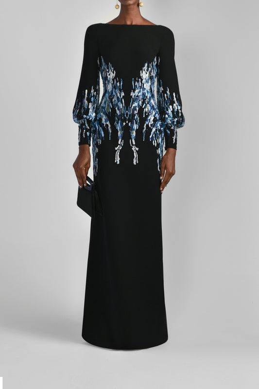 Canton Crepe Beaded Gown
