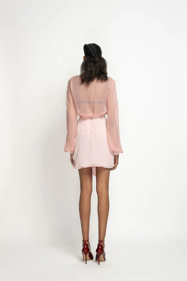 Blossom Pink Satin Crepe Tux-Blouse
