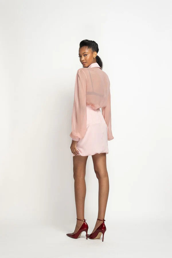 Blossom Pink Satin Crepe Tux-Blouse