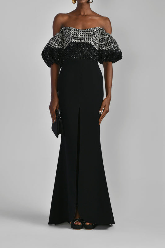 Canton Crepe Beaded Mermaid Gown
