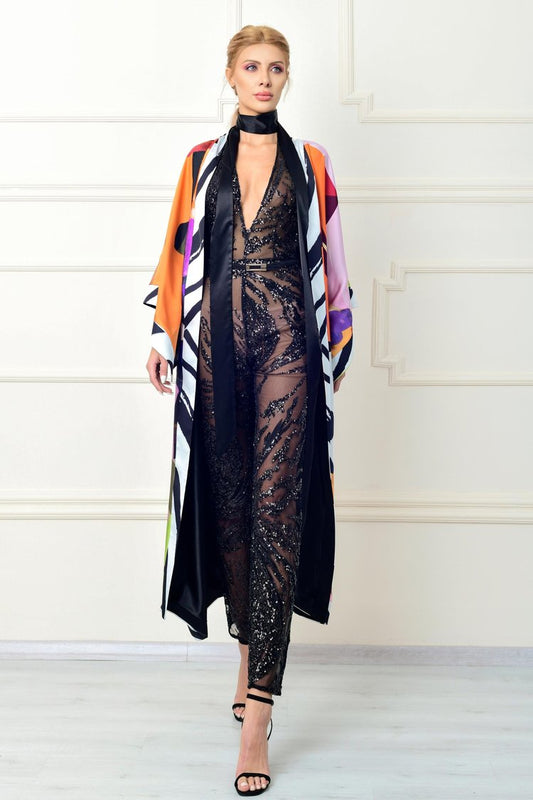 Sleeveless Fitted Jumpsuit with Kimono