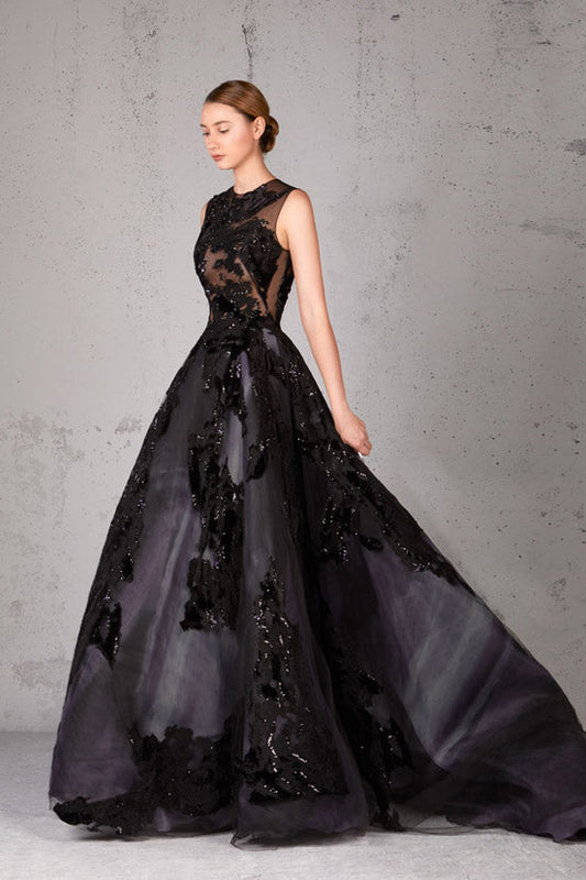 Embellished Jewel Neck A-Line Gown