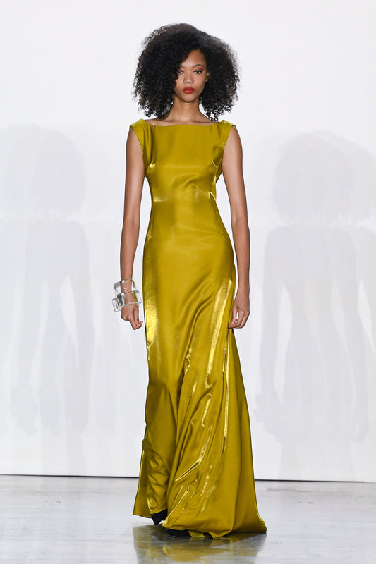 Metal Twill Evening Gown