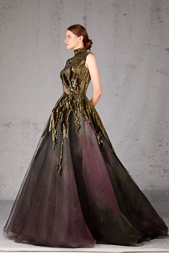 Embellished High Neck A-Line Gown
