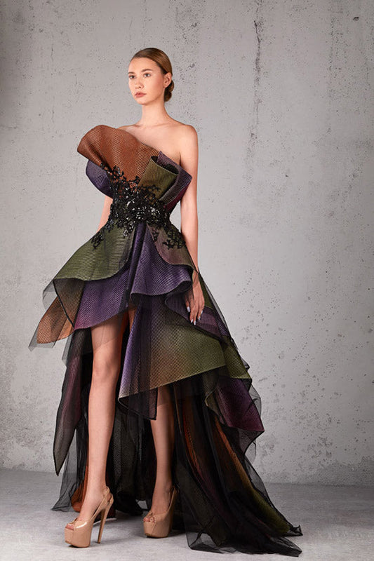 Strapless Embellished High-Low Gown
