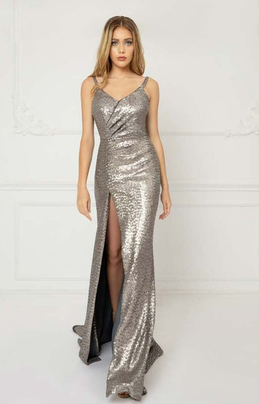 Fitted Sleeveless Sequin Gown