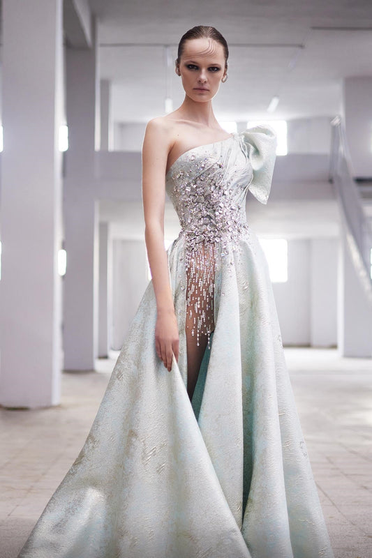One Shoulder Embellished Slit Gown