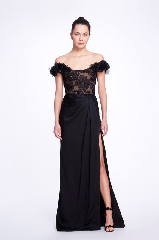 Off the Shoulder Embroidered Gown