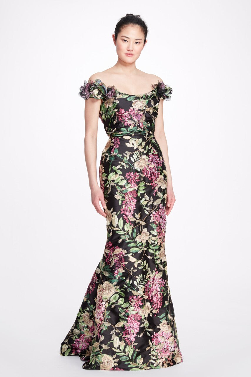Off Shoulder Floral Gown