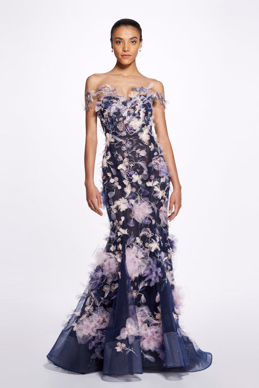 Illusion Off the Shoulder Fishtail Gown