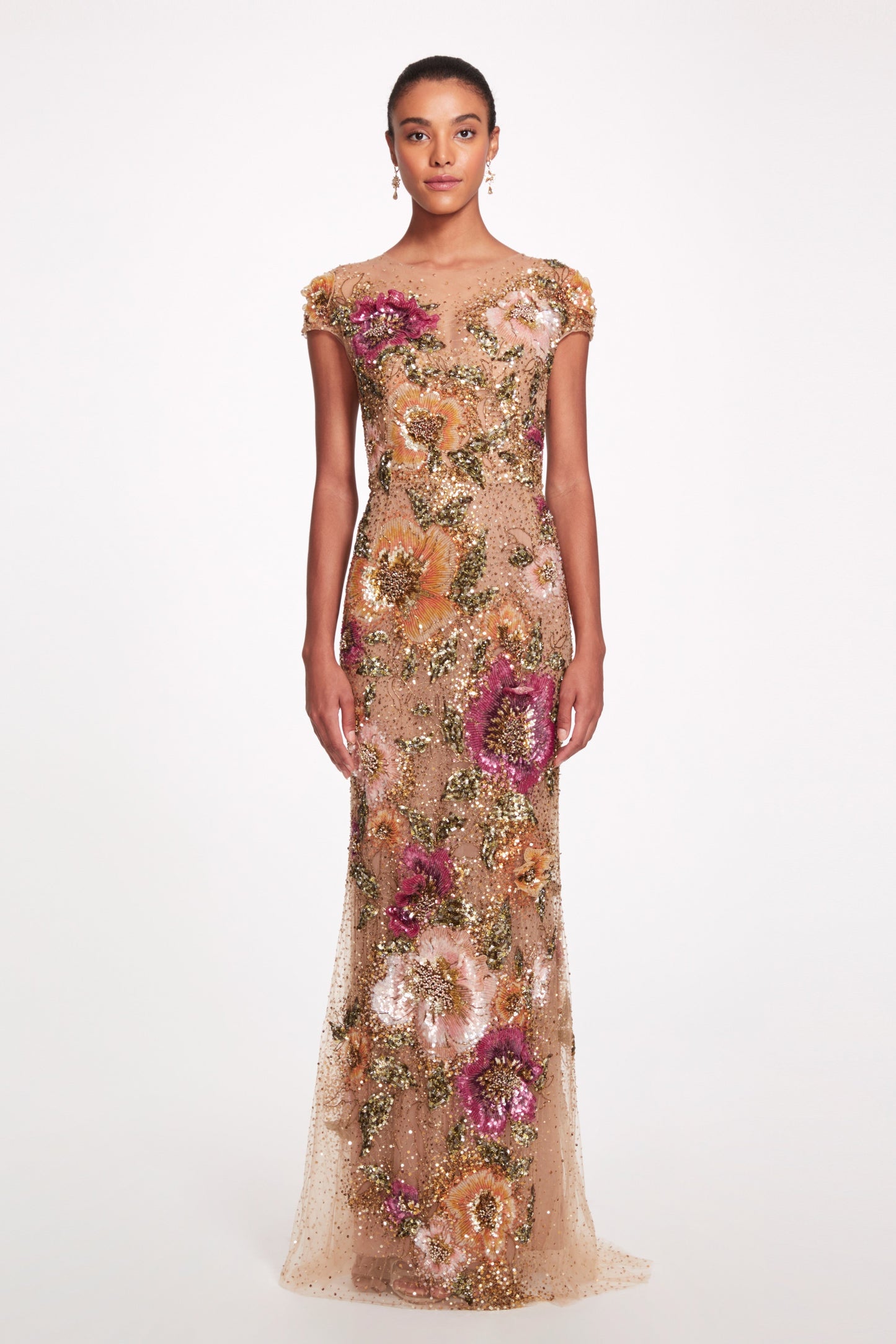 Embroidered Illusion Tulle Gown