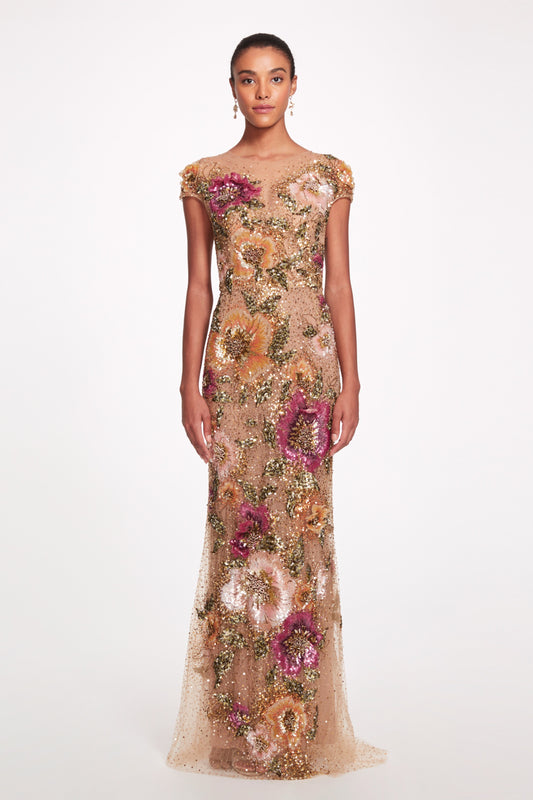 Embroidered Illusion Tulle Gown