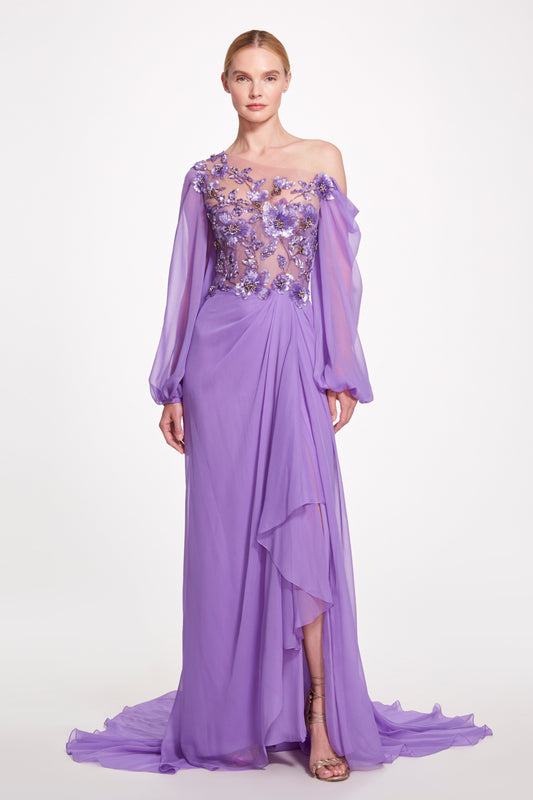 Illusion Tulle and Chiffon Gown