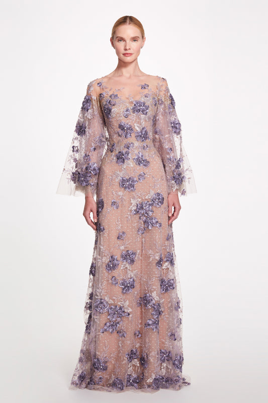Embroidered Illusion Tulle Gown